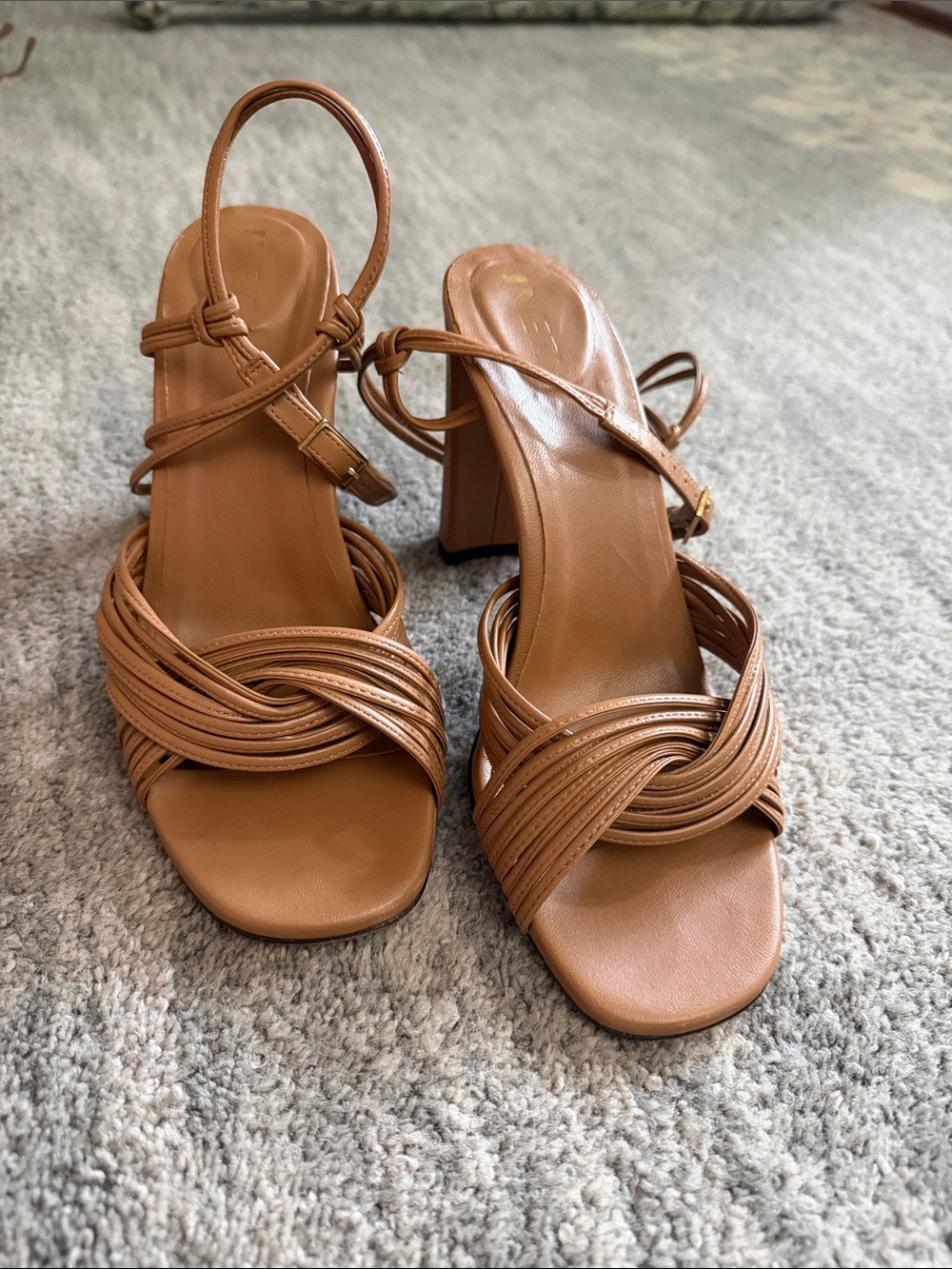 Inez Aurelia Women's Tan Strappy Block Heel Sandals - Picture 2 of 5
